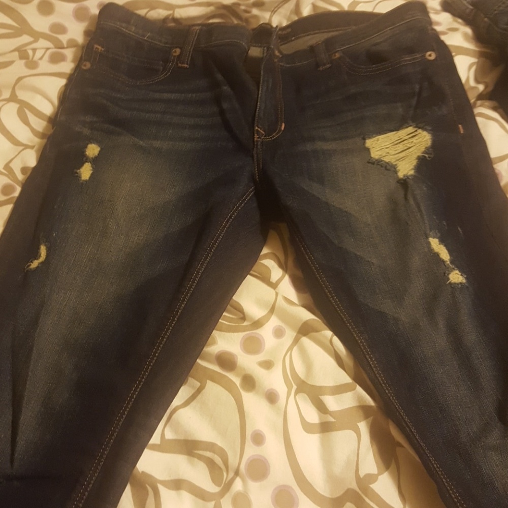 Denim cropped girlfriend distress jeans
